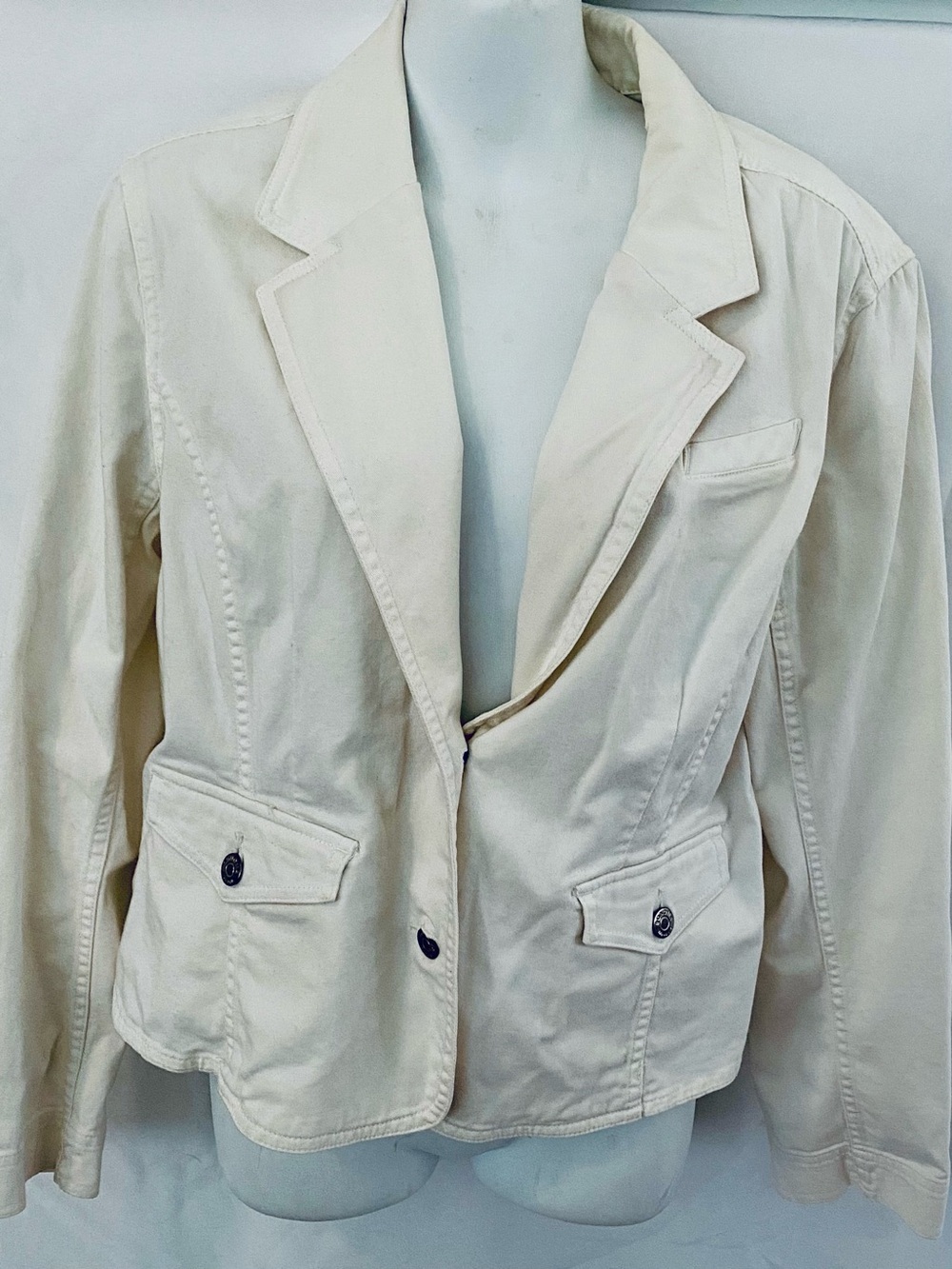 Sonoma Life & Style White Button Front Tailored Cotton Denim Jean Jacket, Size L